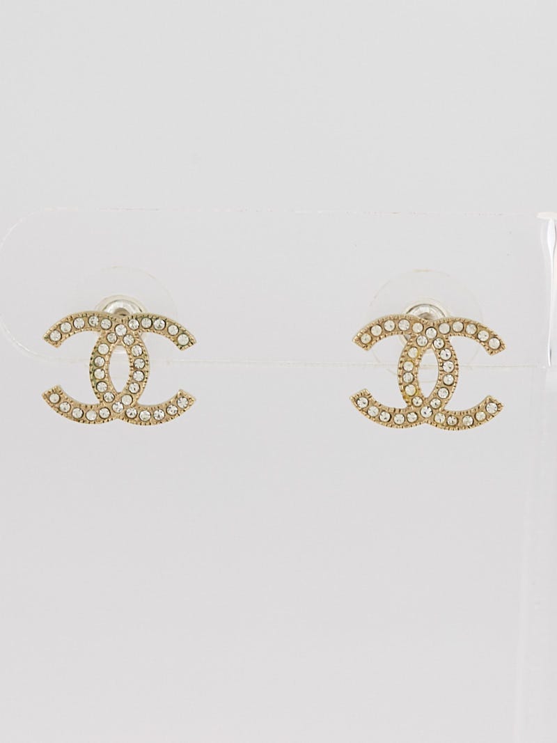 Chanel Goldtone Metal and Crystal CC Earrings - Yoogi's Closet