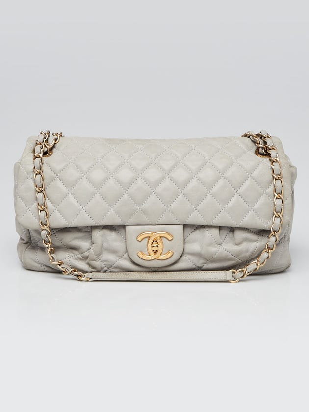 Chanel Grey Quilted Iridescent Calfskin Leather Chic Quilt Flap Bag