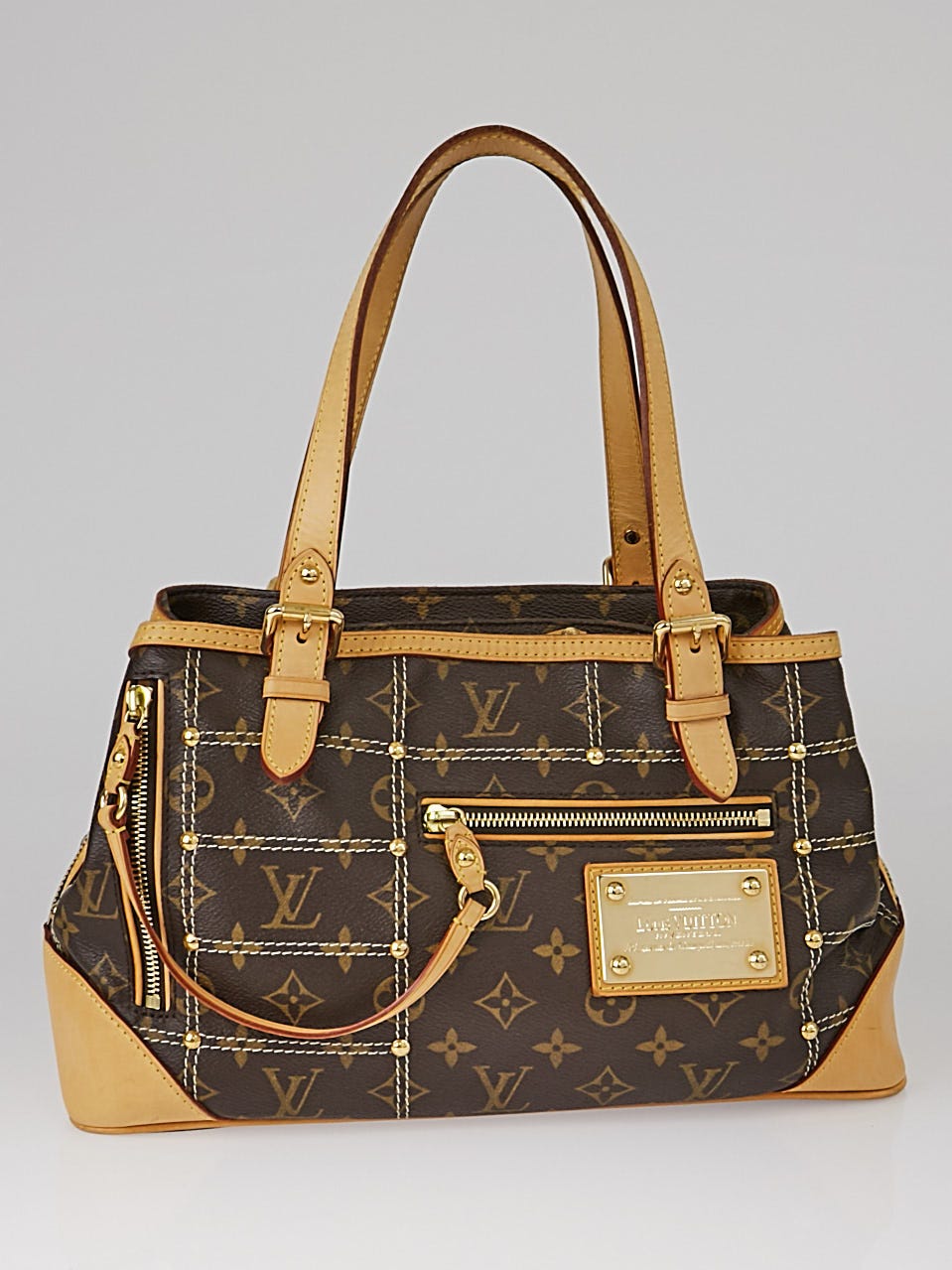 Louis Vuitton Monogram Riveting Handbag in Brown Coated Canvas