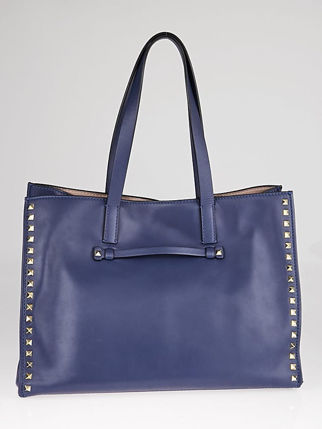 Valentino Blue Nappa Leather Rockstud Medium Shopping Tote Bag