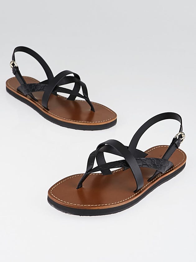 Gucci Black Micro GG Leather Flat Thong Sandals Size 7/37.5