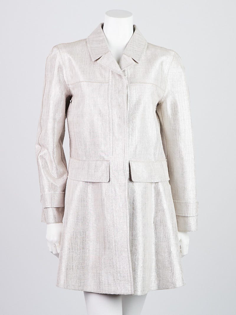 Louis Vuitton Silver Metallic Fabric Coat Size 10/42