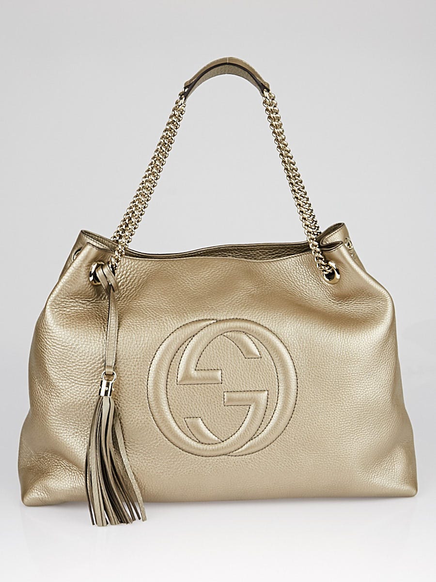 Gucci Bronze Metallic Pebbled Leather Soho Chain GG Tote Bag main image 1