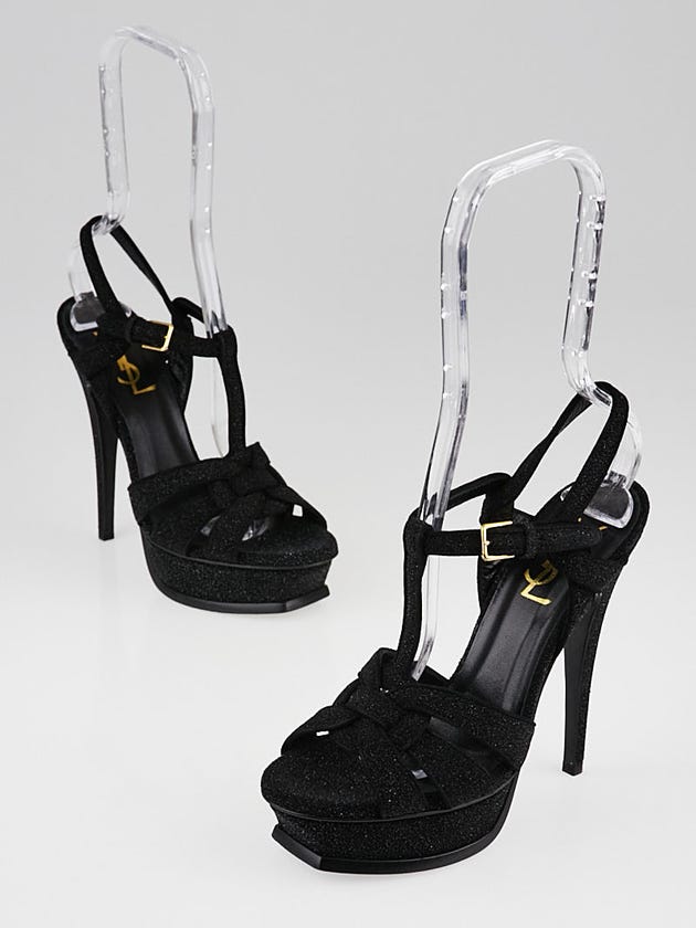 Yves Saint Laurent Black Quartz Leather Tribute Sandals Size 5.5/36