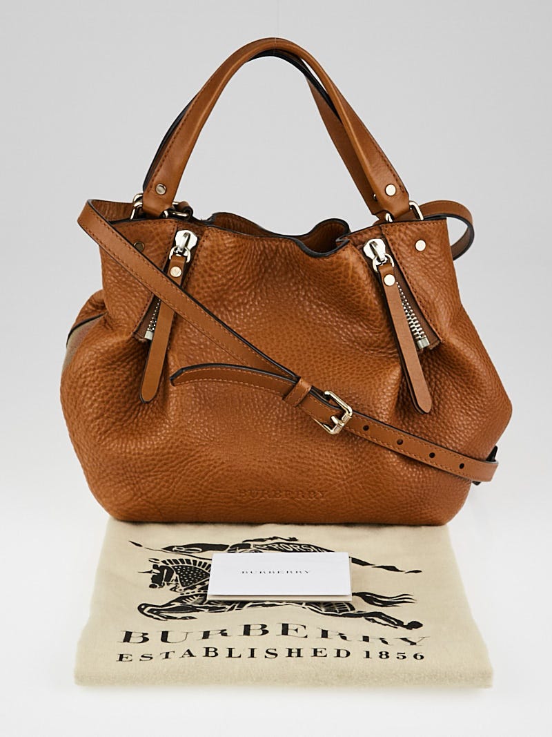 Burberry Brown Leather and House Check Canvas Small Brit Maidstone Peek Bag  - Yoogi's Closet