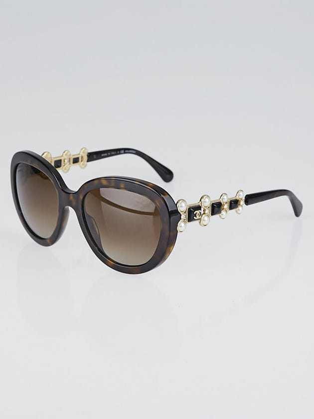 Chanel Tortoise Shell Acetate Oversized Frame Bijou Pearl Sunglasses-5334