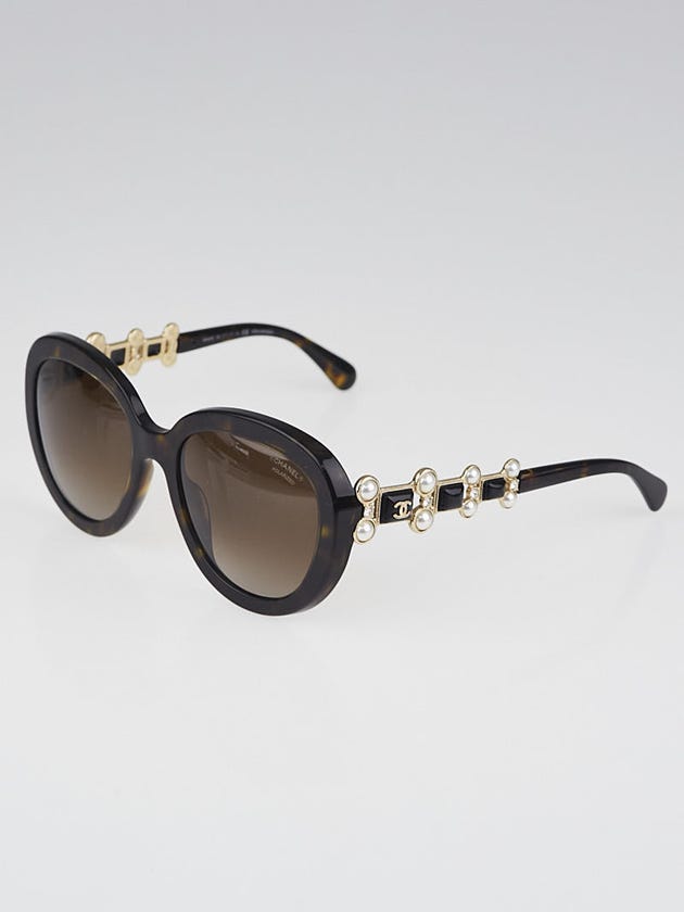 Chanel Tortoise Shell Acetate Oversized Frame Bijou Pearl Sunglasses-5334