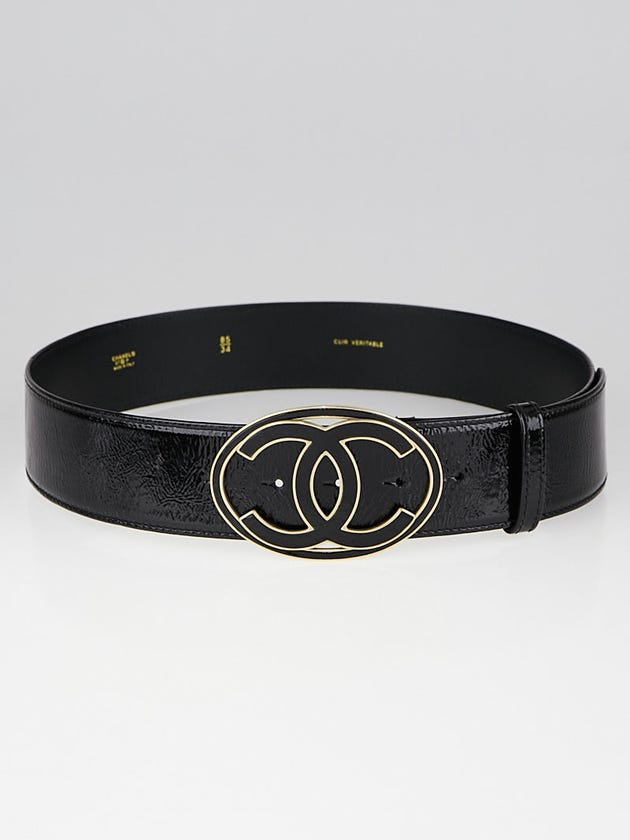 Chanel Black Patent Leather CC Belt Size 85/34