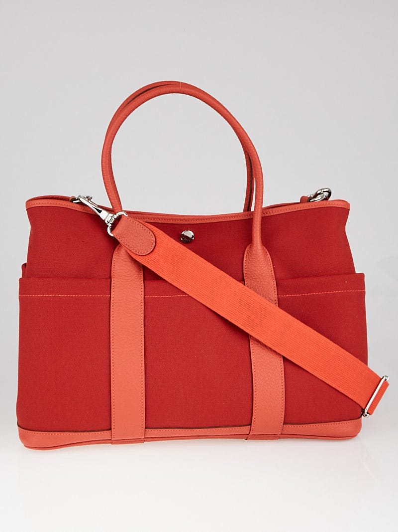 Hermes Rouge Tomate Canvas and Leather Garden Party 36 Tote Bag w/ Strap -  Yoogi's Closet