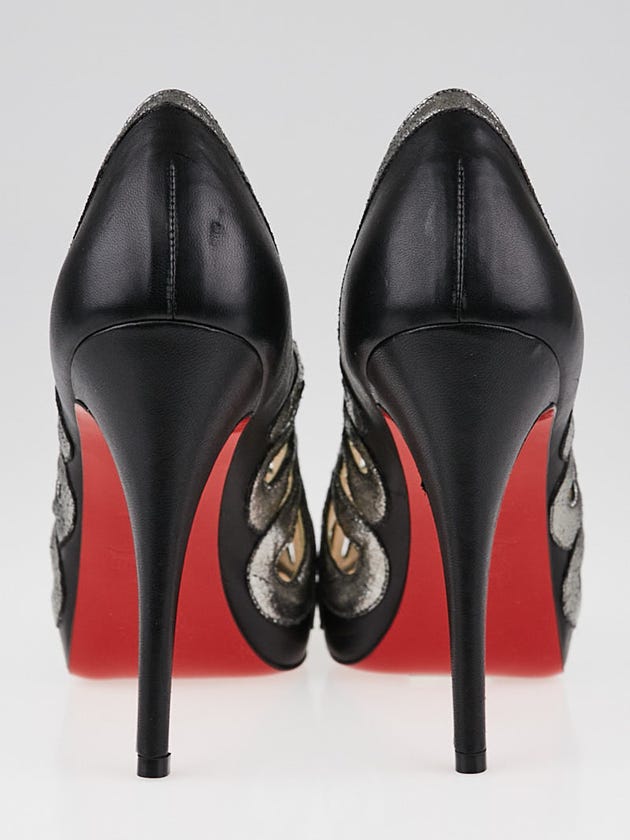 Christian Louboutin Black/Silver Leather Beaute 120 Peep Toe Pumps Size 7.5/38