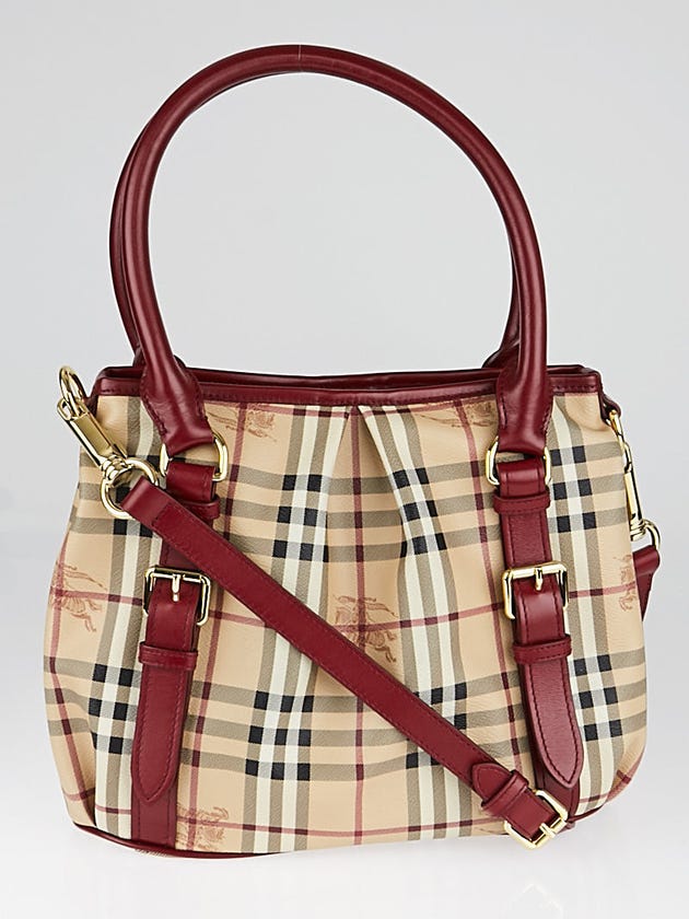 Burberry Red Leather/Haymarket Check Coated Canvas Northfield Bag