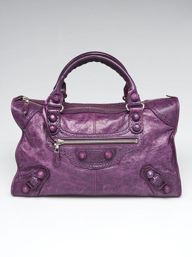 Balenciaga Grape Lambskin Leather Giant Brogues Covered Work Bag