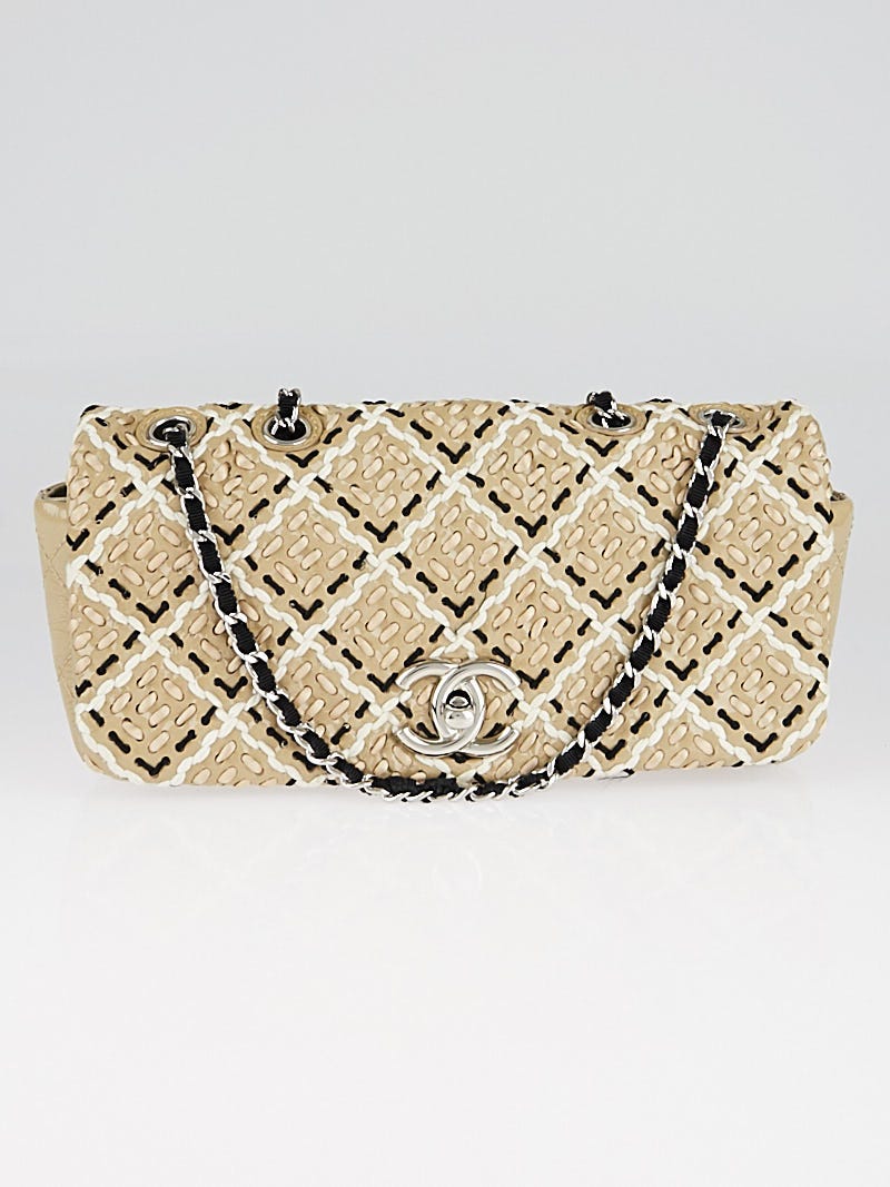 Chanel Beige Patent Leather Weave Shoulder Flap Bag  Yoogis Closet