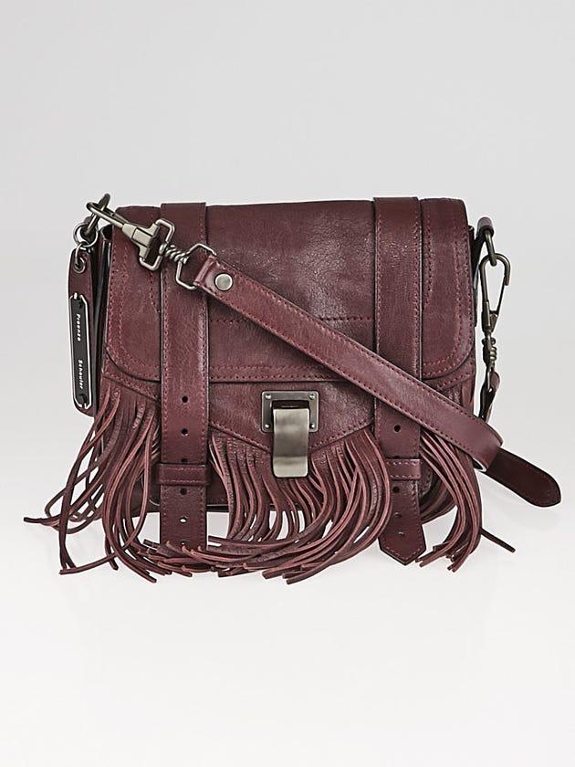 Proenza Schouler Dark Red Lux Leather PS1 Fringe Pouch Bag