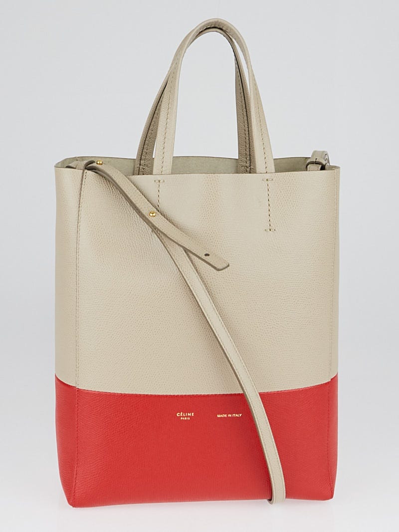 Celine Grey Red Grained Calfskin Small Bi Cabas Vertical Bag