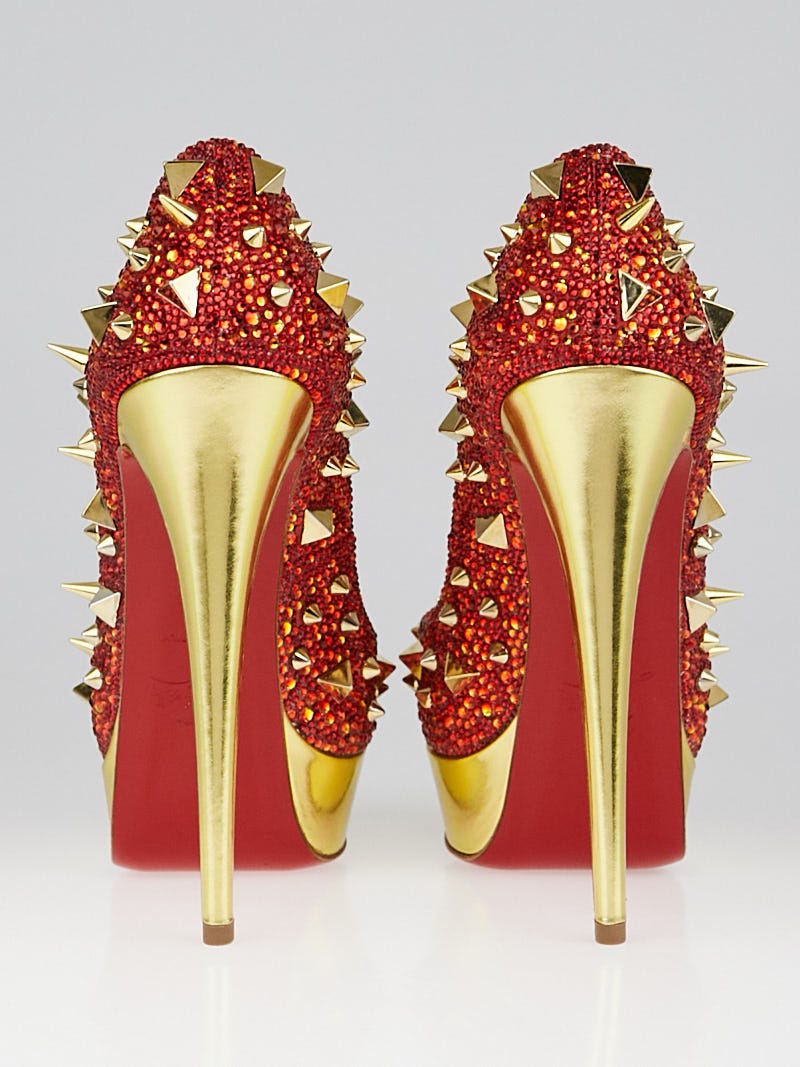 Christian Louboutin Red/Gold Crystal Spikes Very Mix Pot