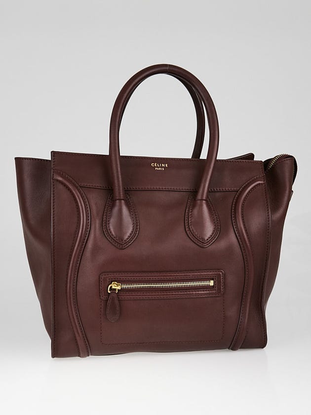 Celine Burgundy Smooth Calfskin Leather Mini Luggage Tote Bag