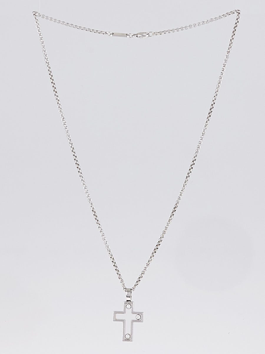 Chopard 18k White Gold and Diamonds Happy Cross Pendant Necklace