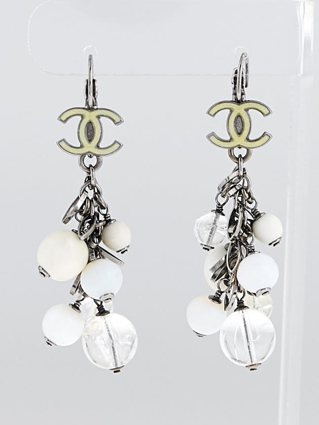 Chanel Silvertone Metal and Beads Dangle Earrings