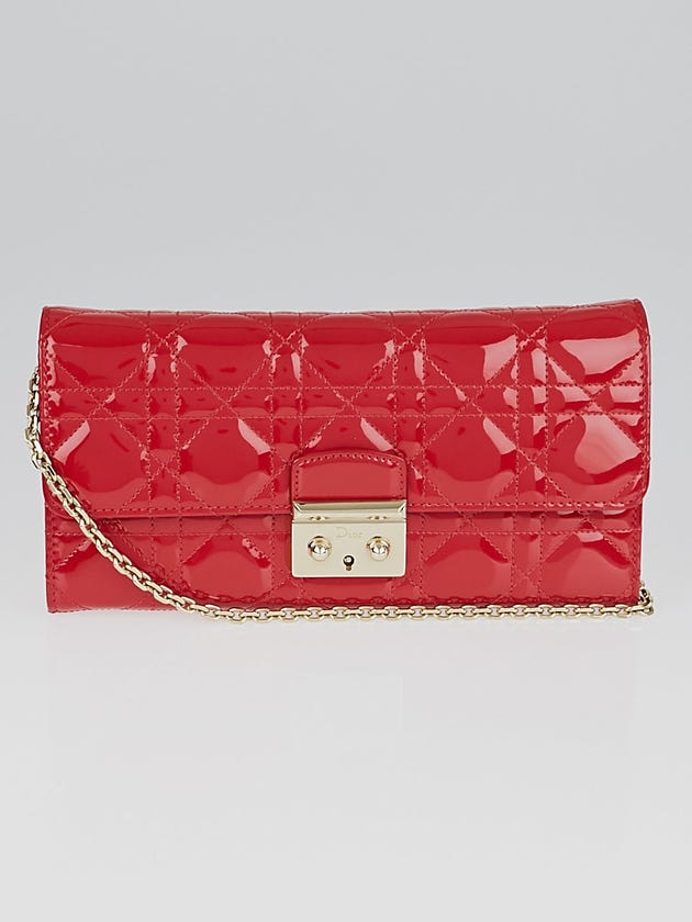 Christian Dior Red Cannage Quilted Patent Leather Wallet-On-Chain Bag
