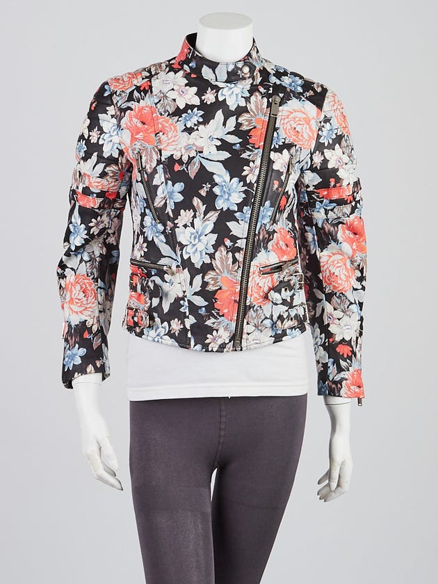 Celine Multicolor Floral Print Leather Biker Jacket Size 8/40