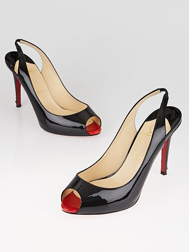 Christian Louboutin Black/Rouge Lipstick Patent Leather Lady Sling 100 Pumps Size 9/39.5
