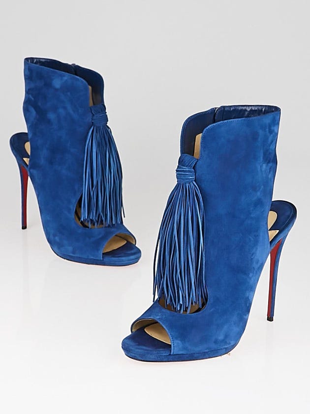 Christian Louboutin Blue Suede Fringe Ottoka 120 Booties 9.5/40