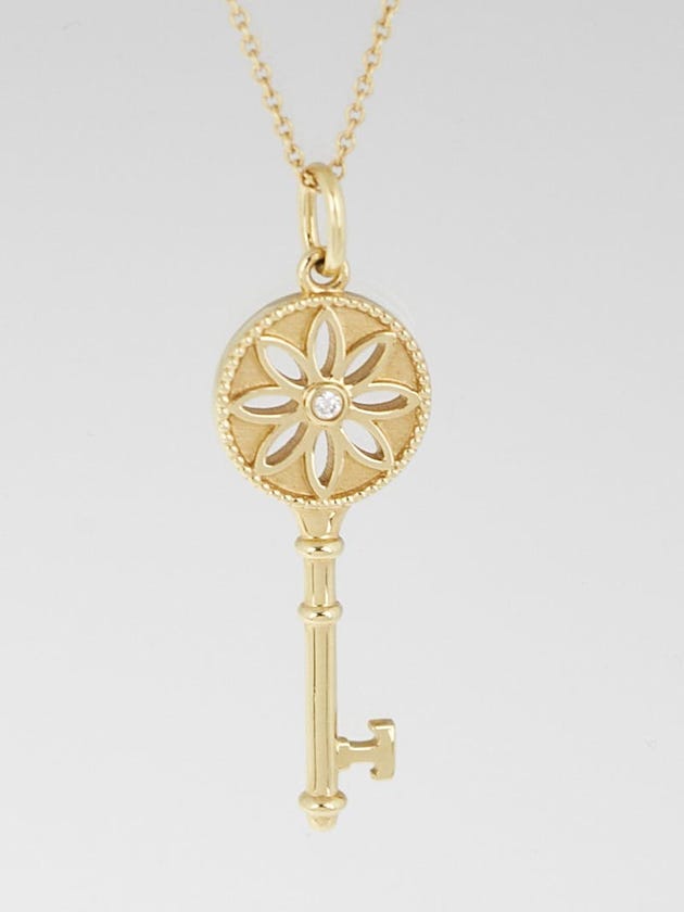 Tiffany & Co.18k Yellow Gold and Diamond Tiffany Keys Daisy Small Key Pendant