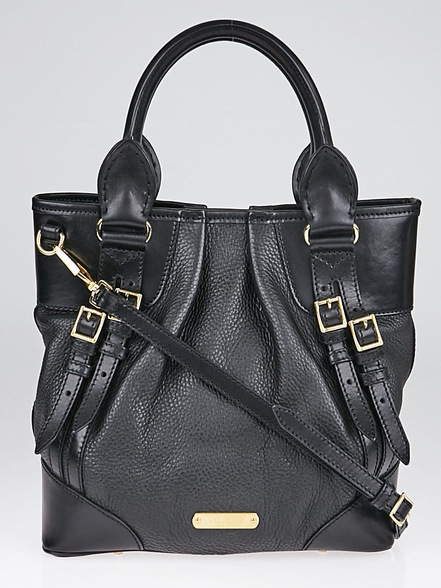Burberry Black Pebbled Leather Bridle Whipstitch Tote Bag - Yoogi's Closet