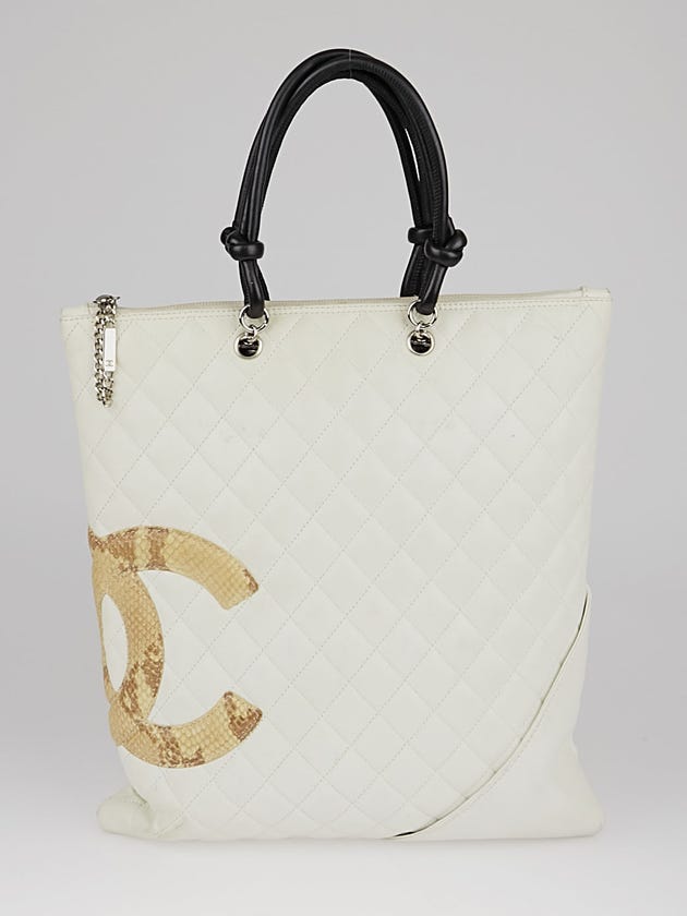 Chanel White Ligne Cambon Python Flat Tote Bag