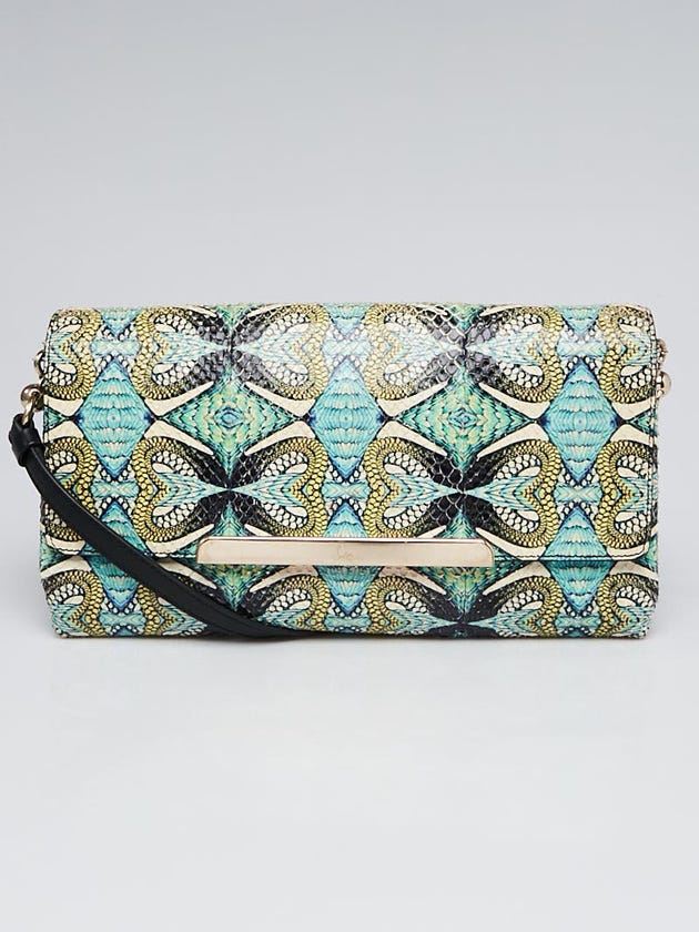 Christian Louboutin Green/Blue/Multicolor Inferno Print Python & Leather Rougissime Clutch Bag