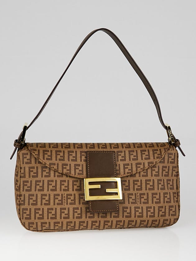 Fendi Brown Zucchino Coated Canvas Forever Baguette Bag 8BR003