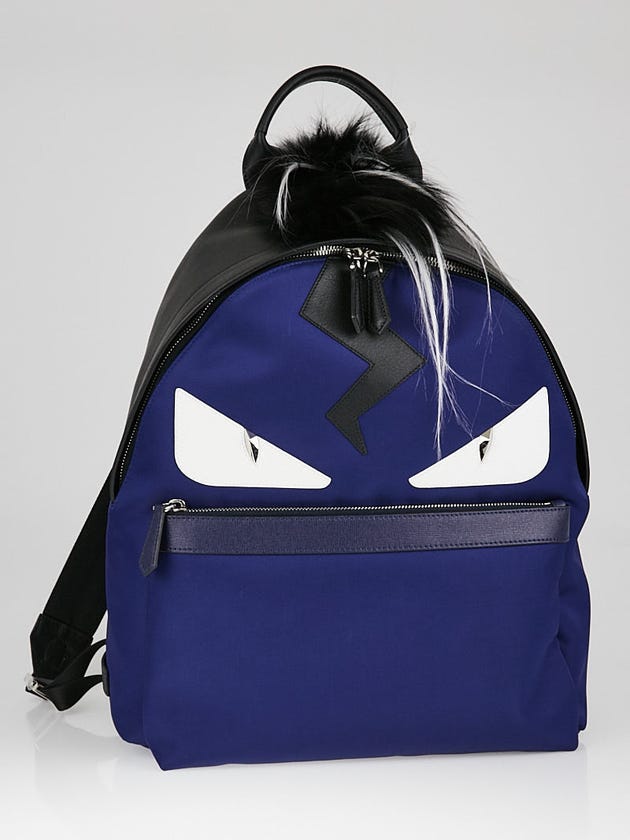 fendi back to school mini backpack blue Gray Calfskin Convertible Lined internal compartment and gold Fendi Blue Leather and Fur