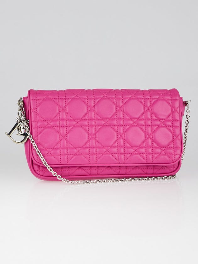 Christian Dior Fuchsia Cannage Quilted Lambskin Leather Chain Pochette Clutch Bag