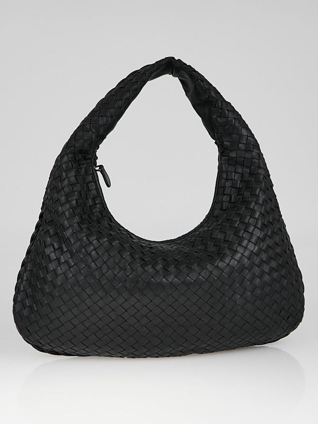 Bottega Veneta Black Intrecciato Woven Leather Small Veneta Hobo Bag