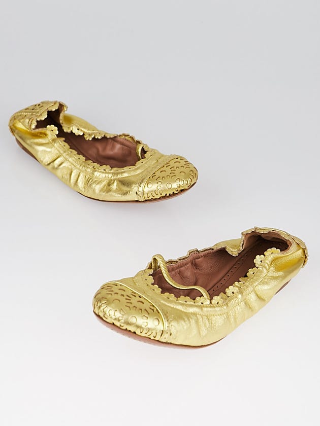 Alaïa Gold Laser Cut Ballet Flats Shoes 4/34.5