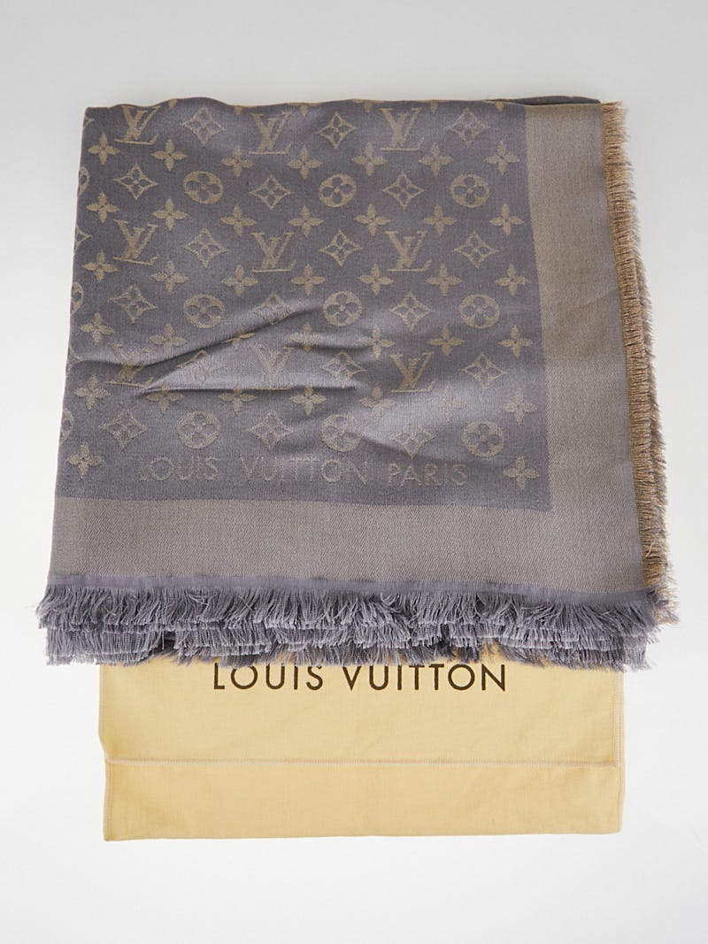 Louis Vuitton Gold/Grey Monogram Shine Shawl Scarf - Yoogi's Closet