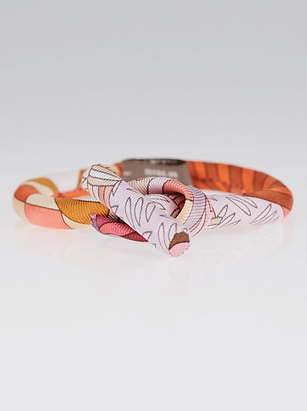 Hermes Pink Printed Silk Petite H Double Knot Bridle Bracelet