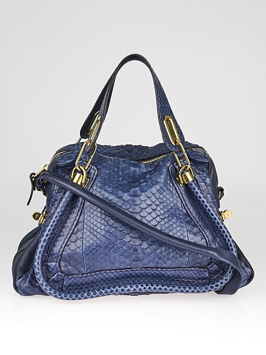 Chloe Blue Nuit Python Medium Paraty Bag | Yoogi's Closet
