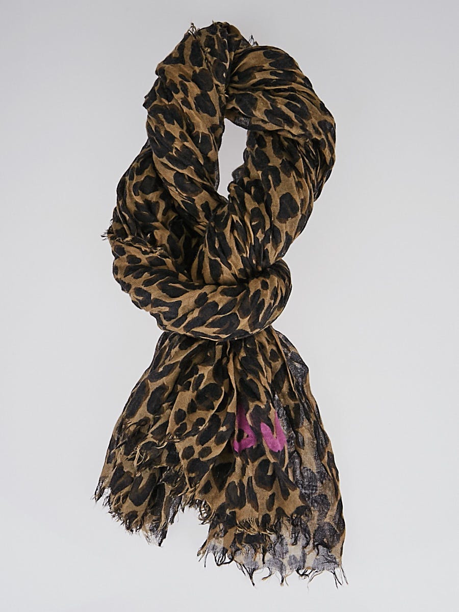 Louis Vuitton Brown/Purple Cashmere/Silk Stephen Sprouse Leopard Stole Scarf  - Yoogi's Closet