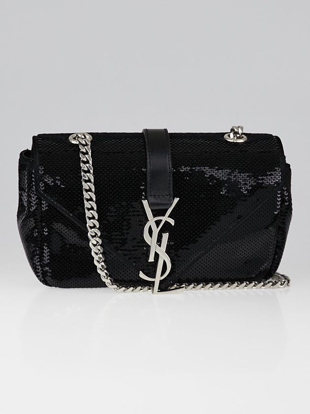Yves Saint Laurent Black Sequin Baby Monogram Flap Shoulder Bag