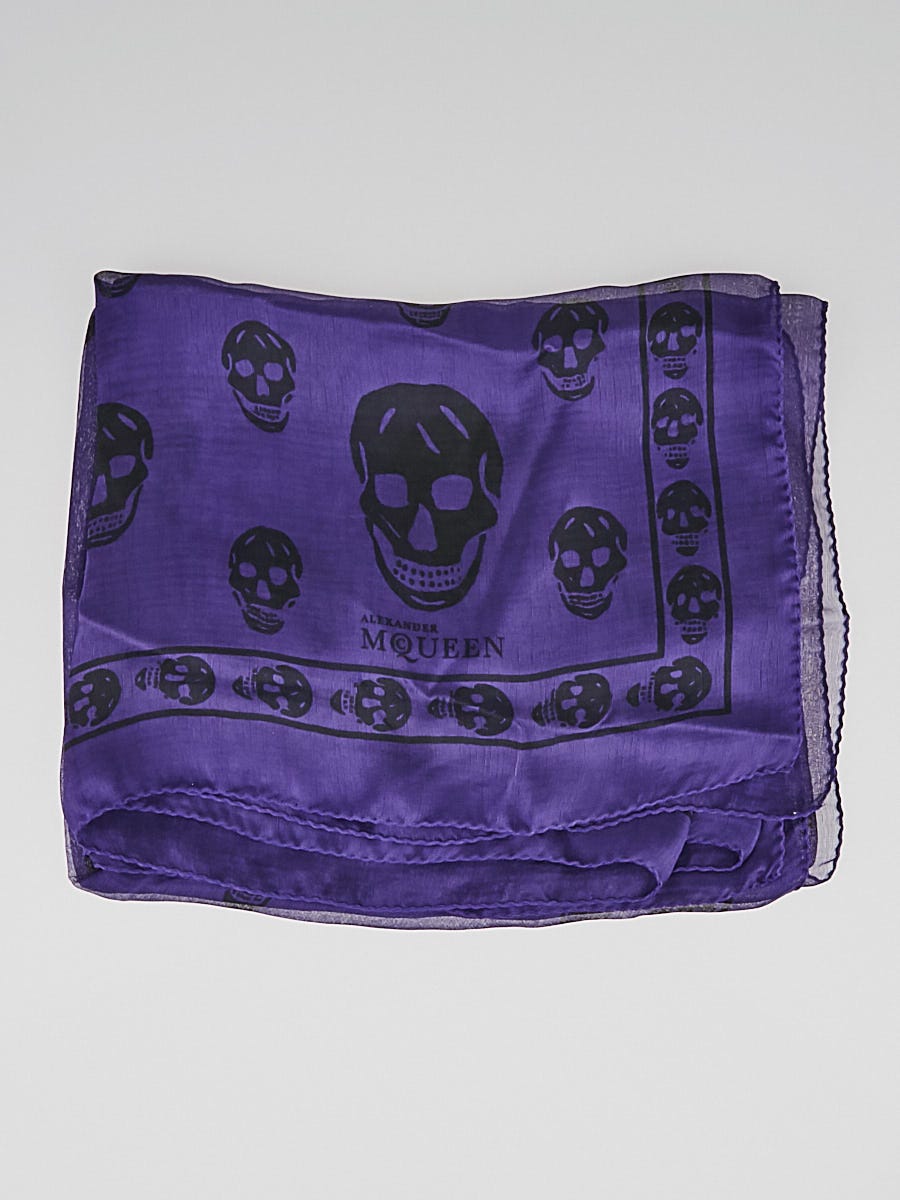 Alexander McQueen Black/Purple Silk Chiffon Classic Skull