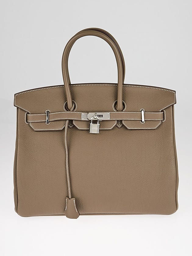 Hermes 35cm Etoupe Togo Leather Palladium Plated Birkin Bag