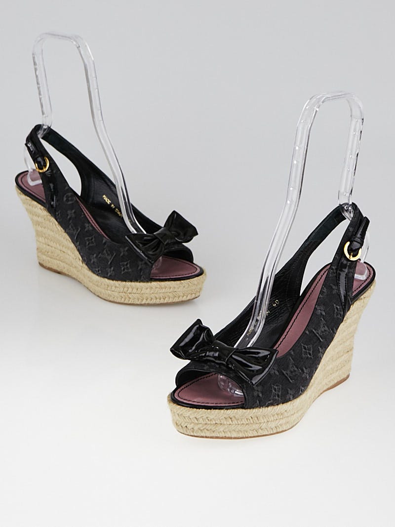Louis Vuitton - Monogram Denim Platform Wedge Sandals 40