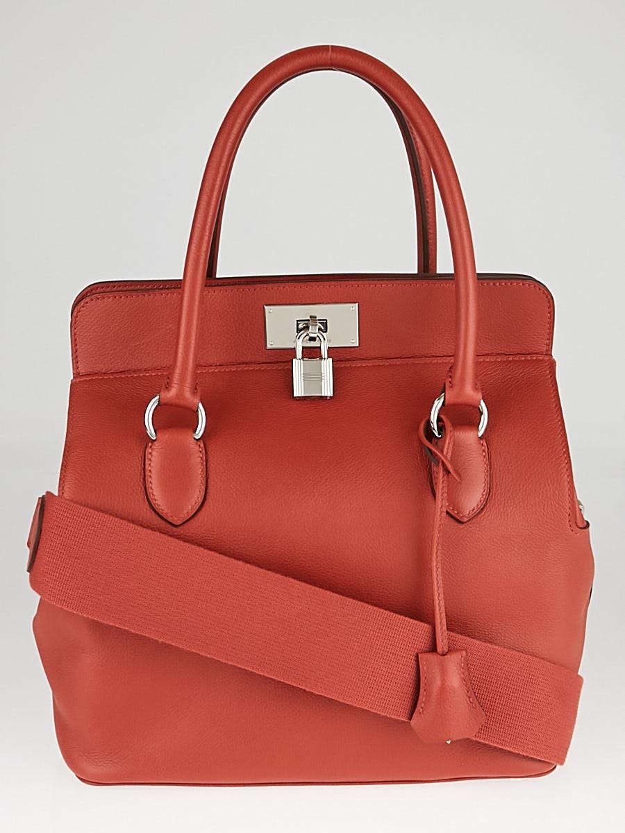 Hermes 26cm Brique Evercolor Leather Palladium Plated