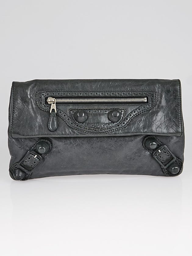 Balenciaga Anthracite Lambskin Leather Giant Brogues Covered Leather Envelope Flap Clutch Bag