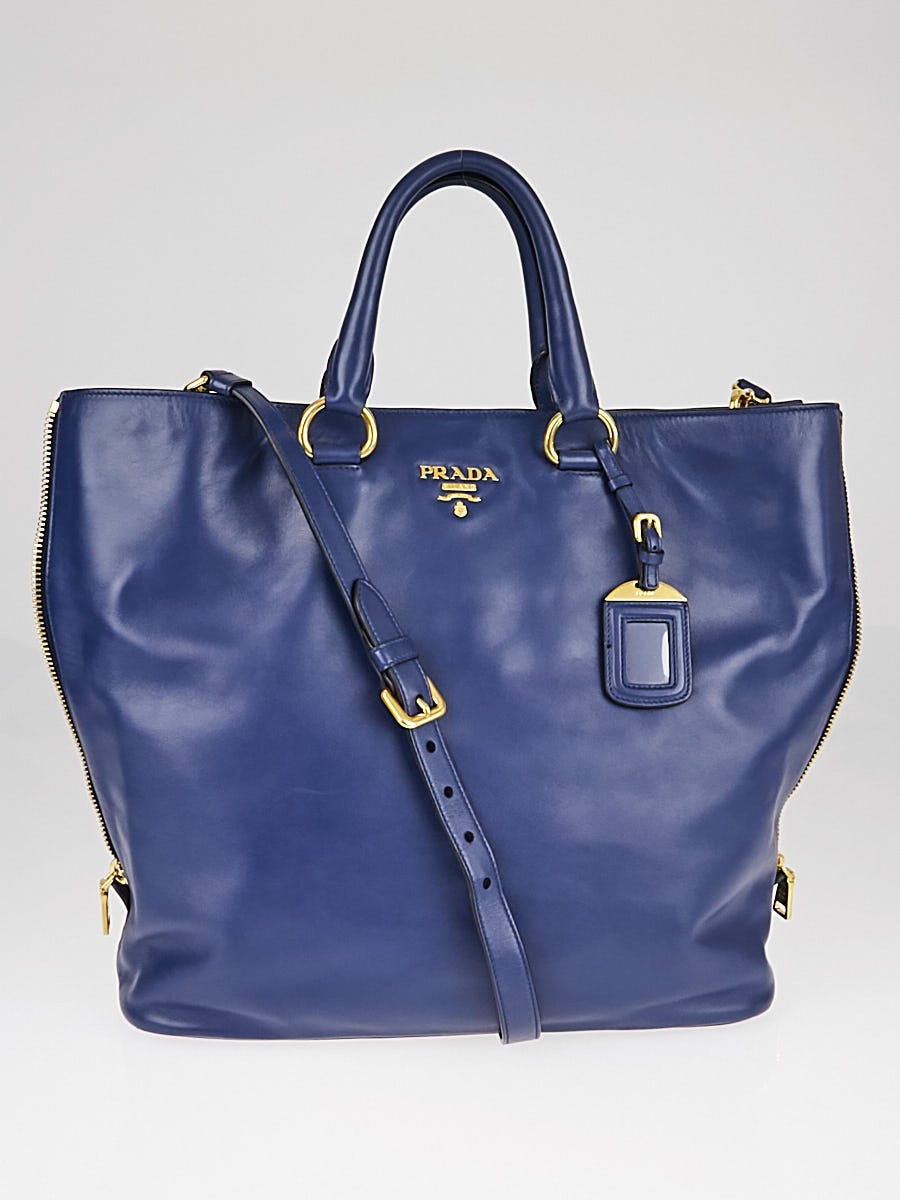 PRADA Nylon Leather Shopping Tote Shoulder Bag Dark Blue