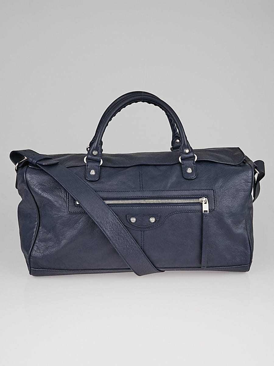 Balenciaga Bleu Calfskin Leather Classic Squash Duffel Bag