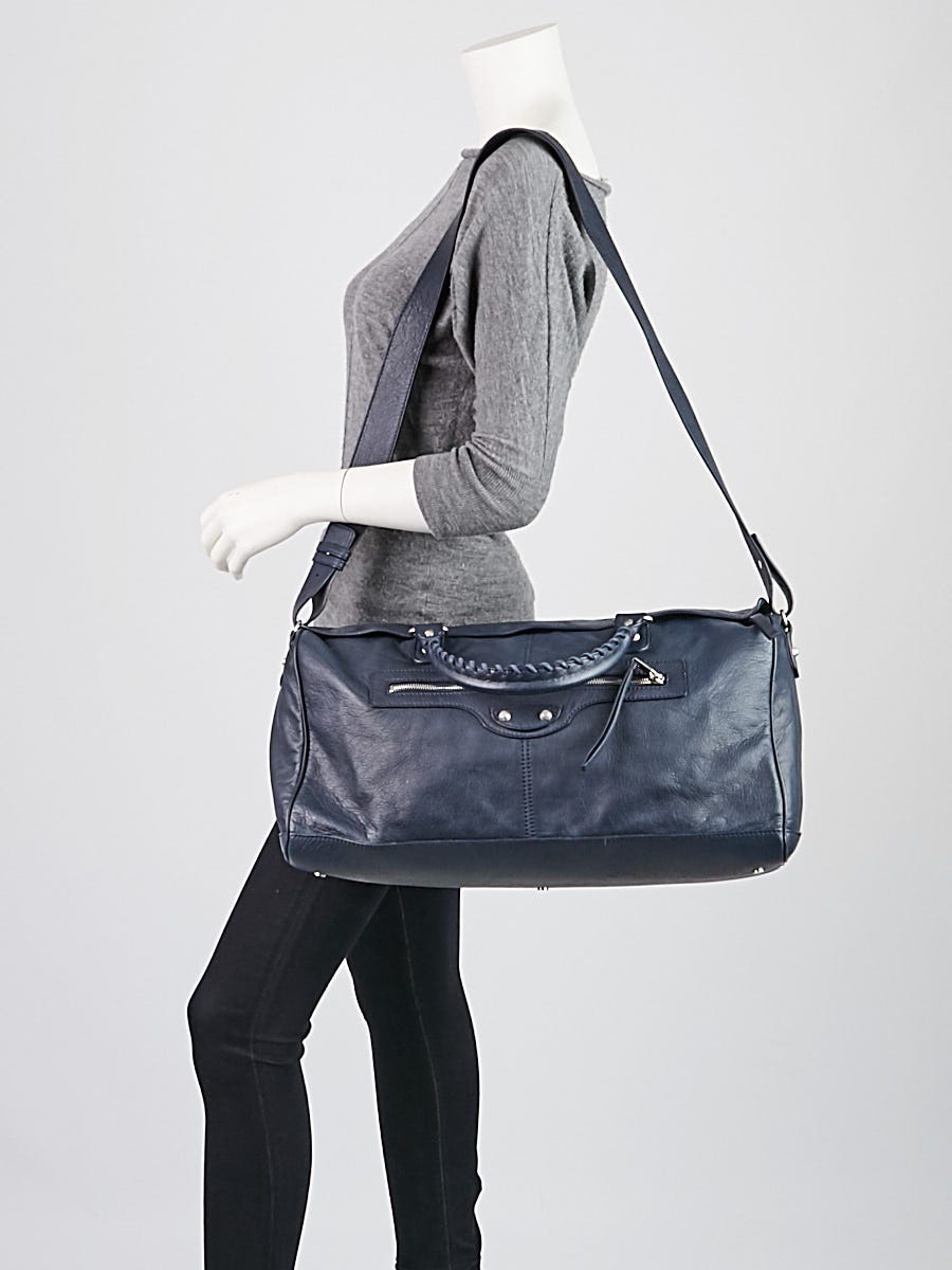 Balenciaga Bleu Calfskin Leather Classic Squash Duffel Bag