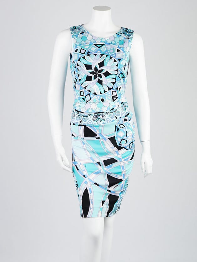 Emilio Pucci Blue Abstract Print Viscose Sleeveless Dress Size 10/44